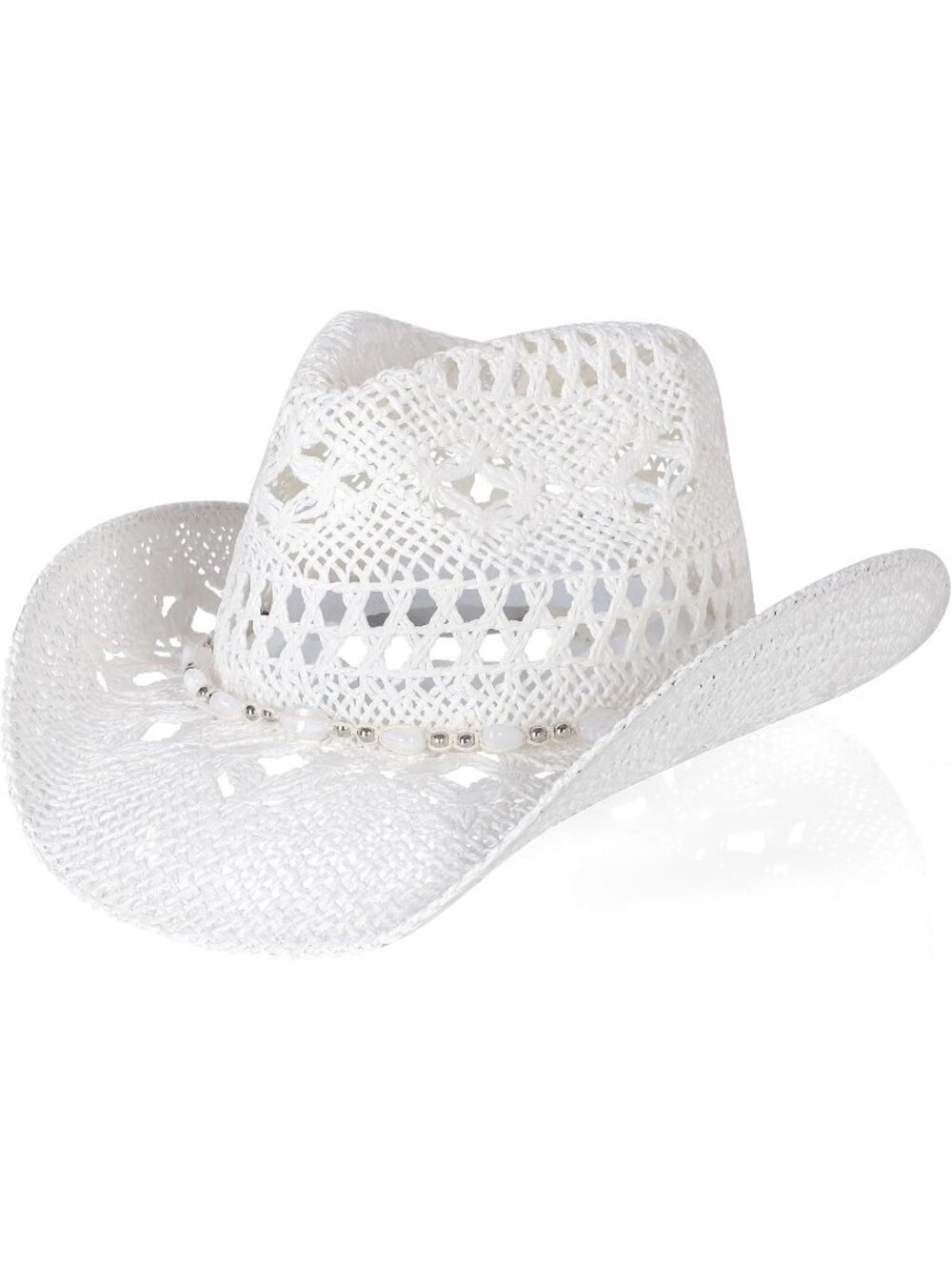 Men's White Elastic closure Straw Wide Shapeable Brim Cowgirl Cowboy Hats